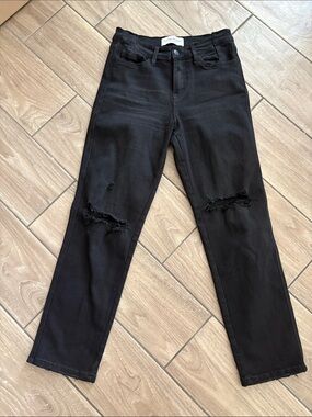 Flying Monkey Black high-rise cropped straight stretch Denim Jeans distressed 25